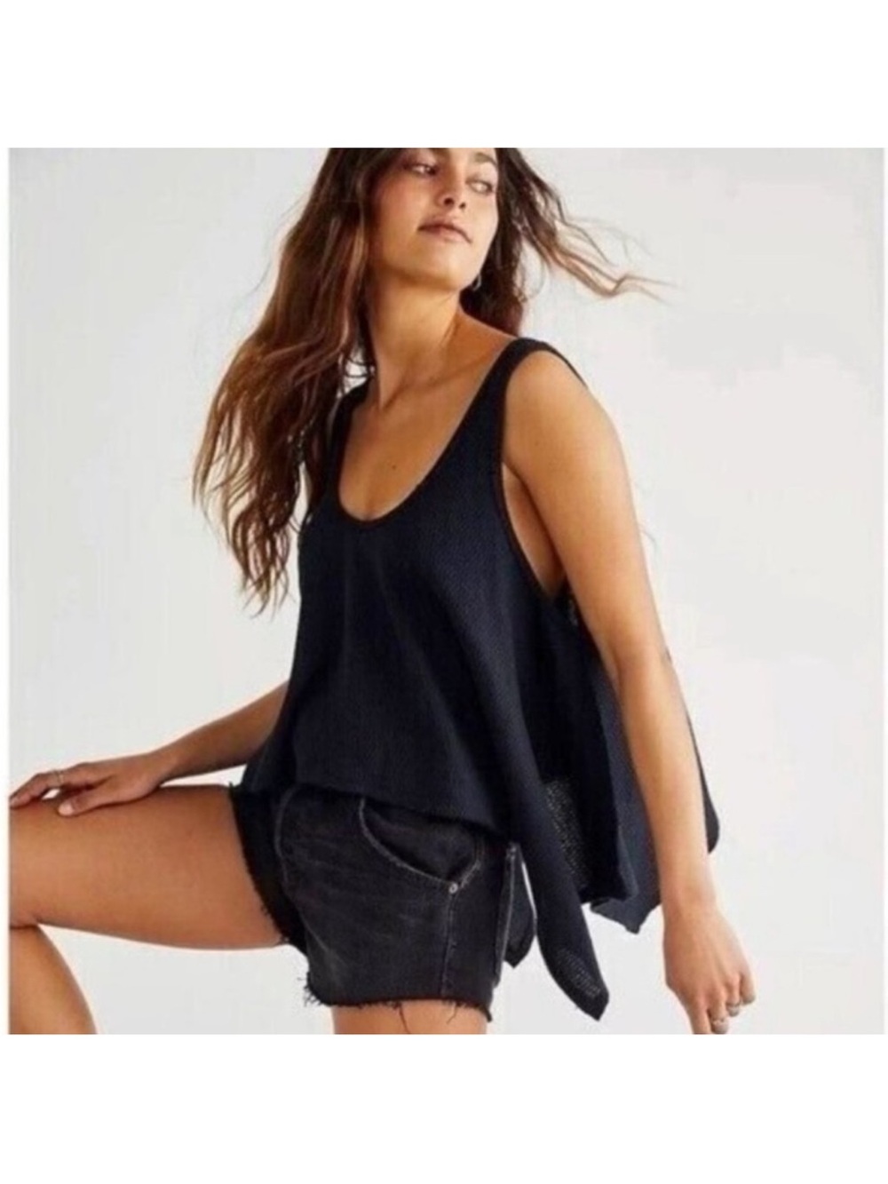 Free People Black Scoop Neck Swing Tank